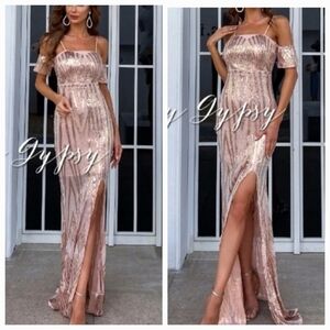 Sexy Strapless Bohemian Style  Slit Pink Evening Gown